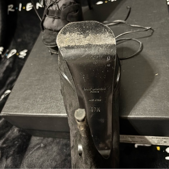 Saint Laurent Black KID Scamosciato Lace-Up Platform Heels - Picture 9 of 12